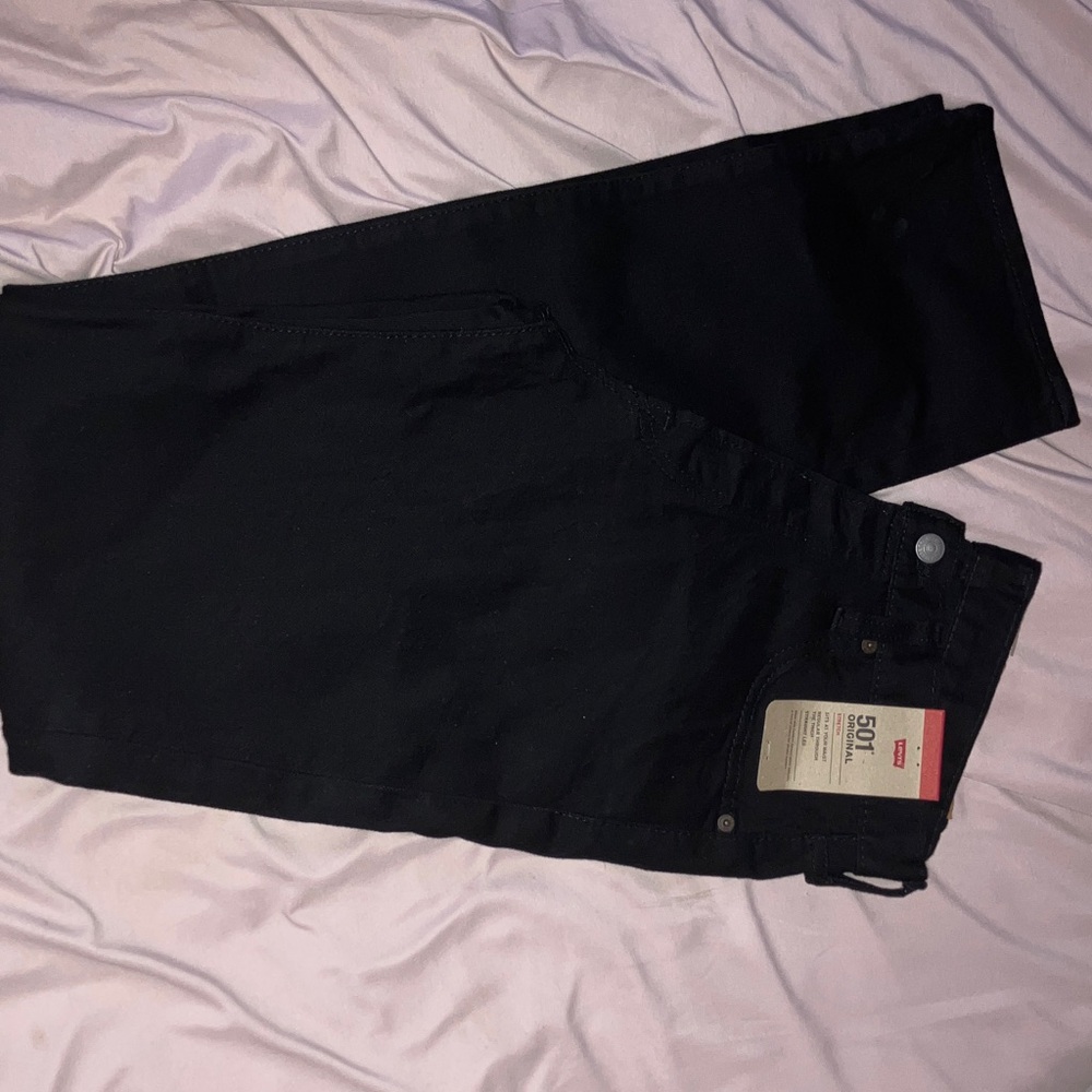 Levi's 501 Black Jeans with Leather Patch botton fly, straight fit